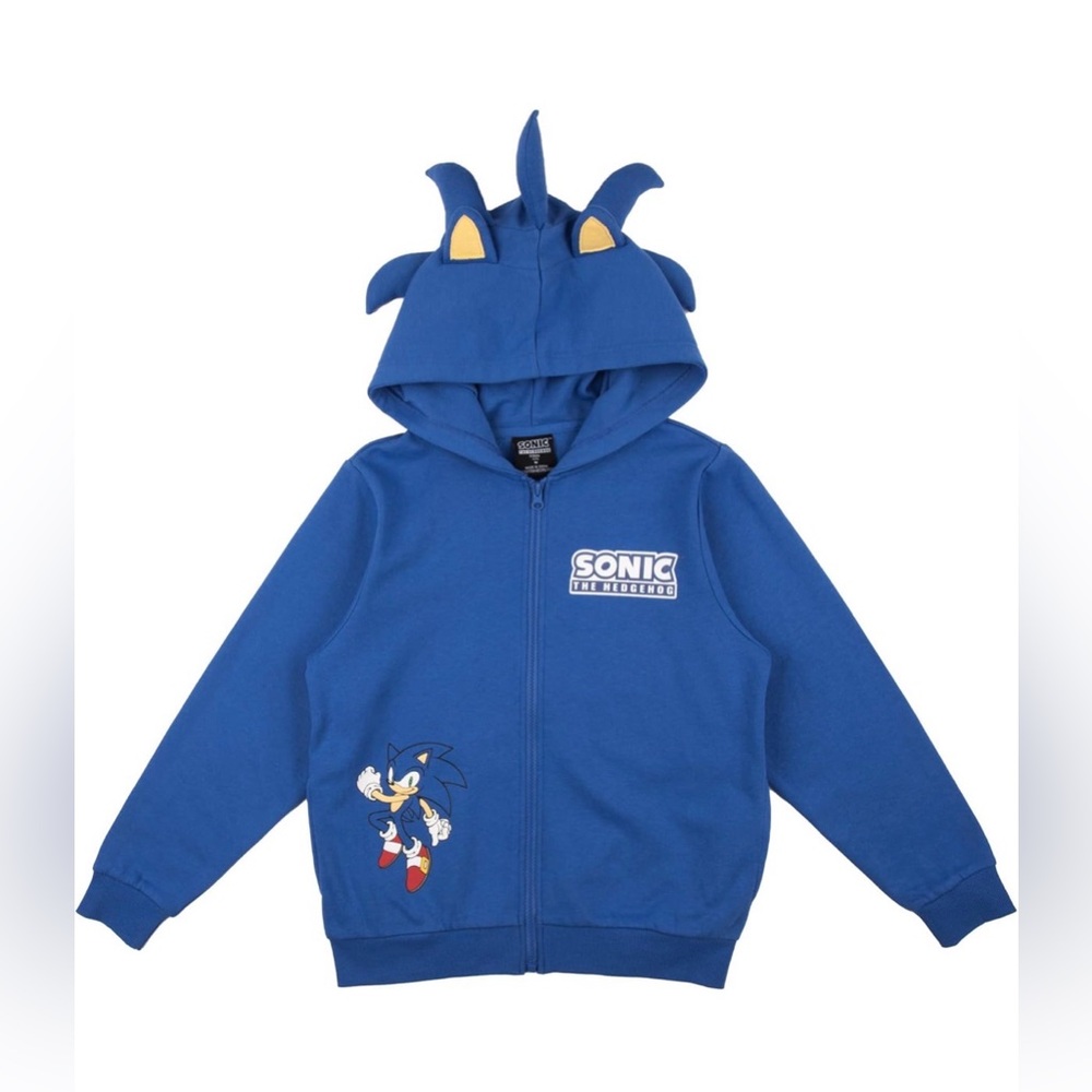 NWT Bioworld Sonic The Hedgehog Sweatshirt Zip Up Hooded Foam Ears Blue Boy XXL